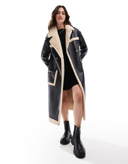 Faux Shearling Oversized Aviator Longline Coat