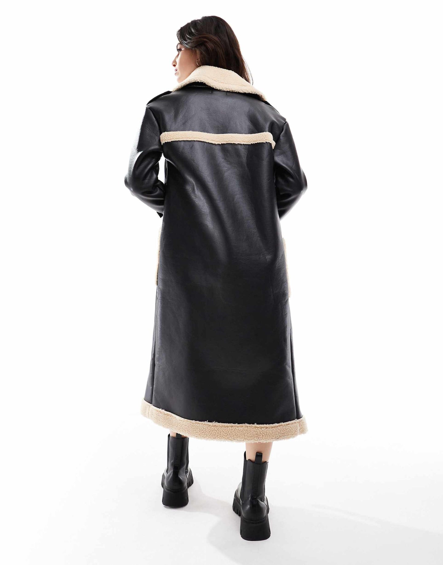 Faux Shearling Oversized Aviator Longline Coat