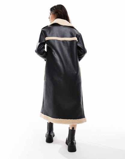 Faux Shearling Oversized Aviator Longline Coat