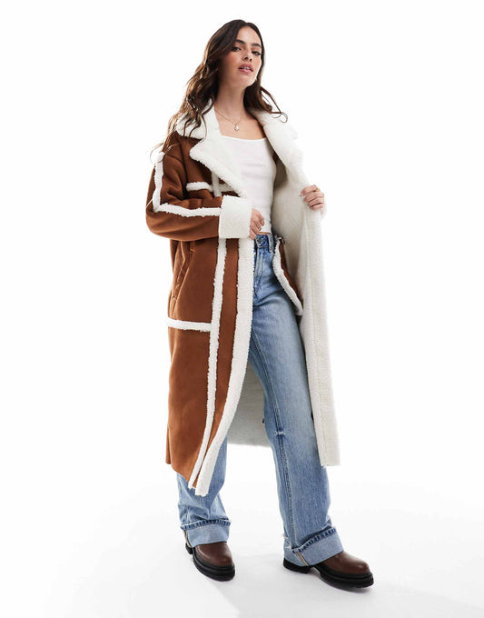 Cosy Faux Shearling Suede Longline Coat