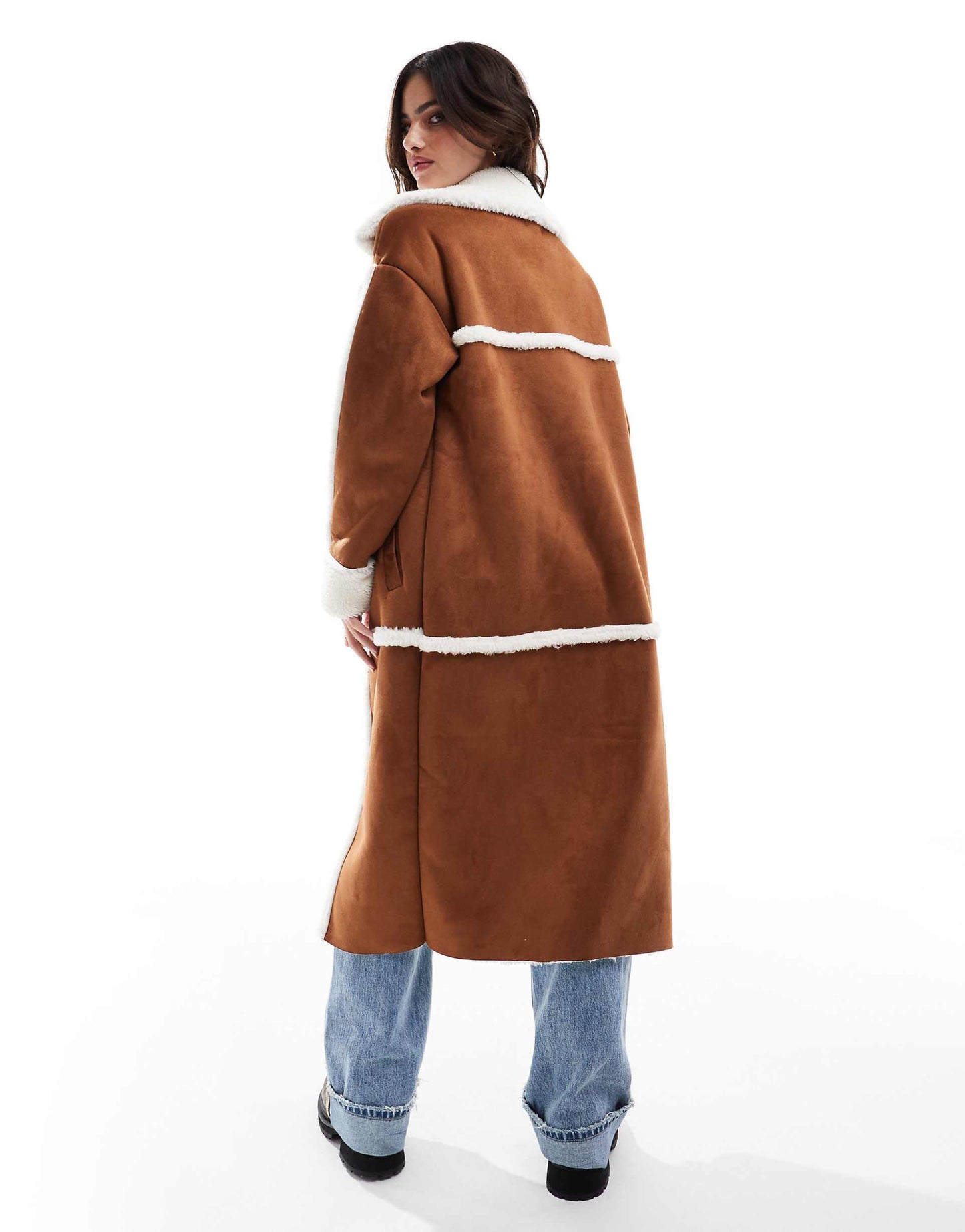 Cosy Faux Shearling Suede Longline Coat