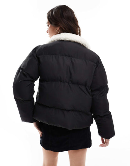 Borg Collar And Pocket Edged Puffer Jacket