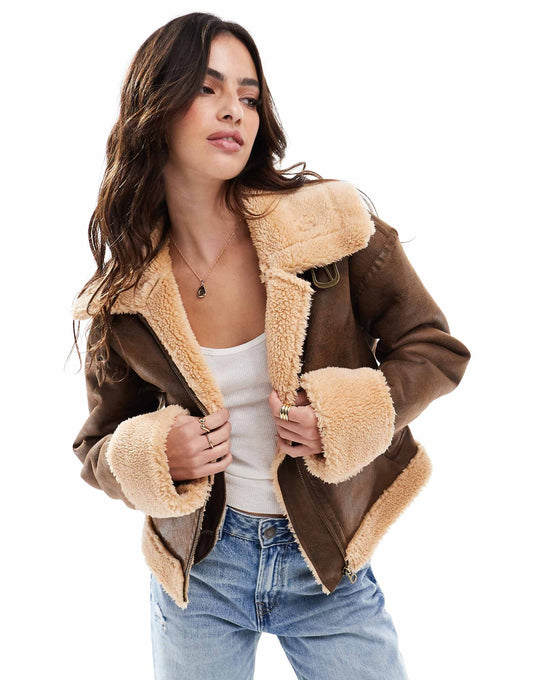 Faux Shearling Boxy Aviator Jacket
