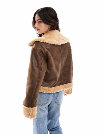 Faux Shearling Boxy Aviator Jacket