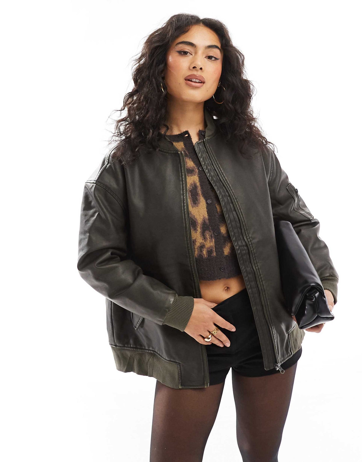 Longline Faux Leather Bomber