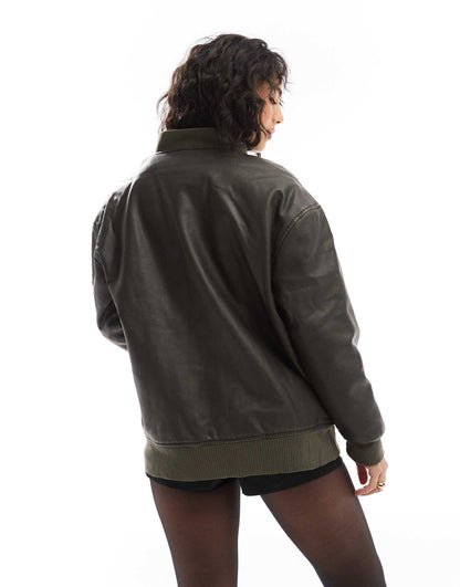 Longline Faux Leather Bomber