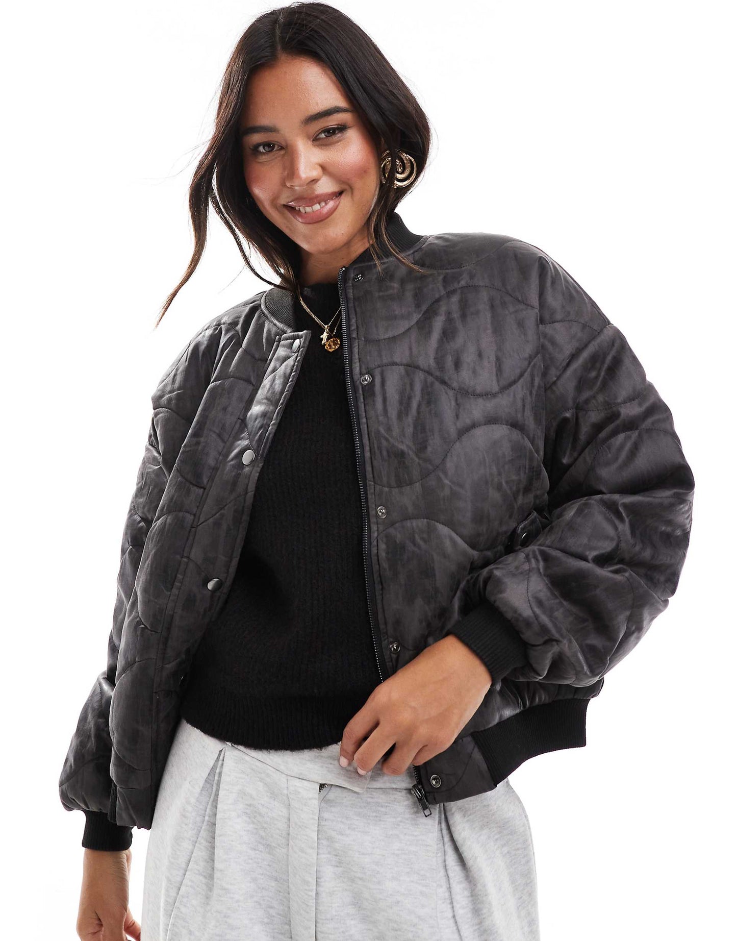Washed Effect Oversized Bomber Jacket