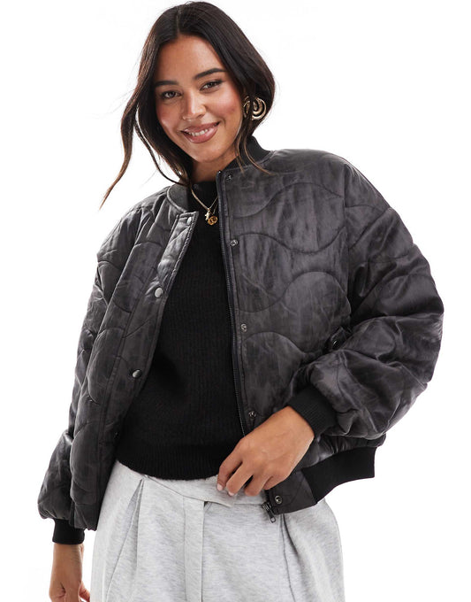 Washed Effect Oversized Bomber Jacket