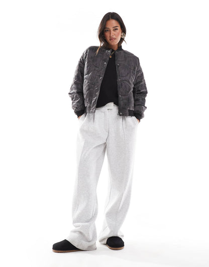 Washed Effect Oversized Bomber Jacket