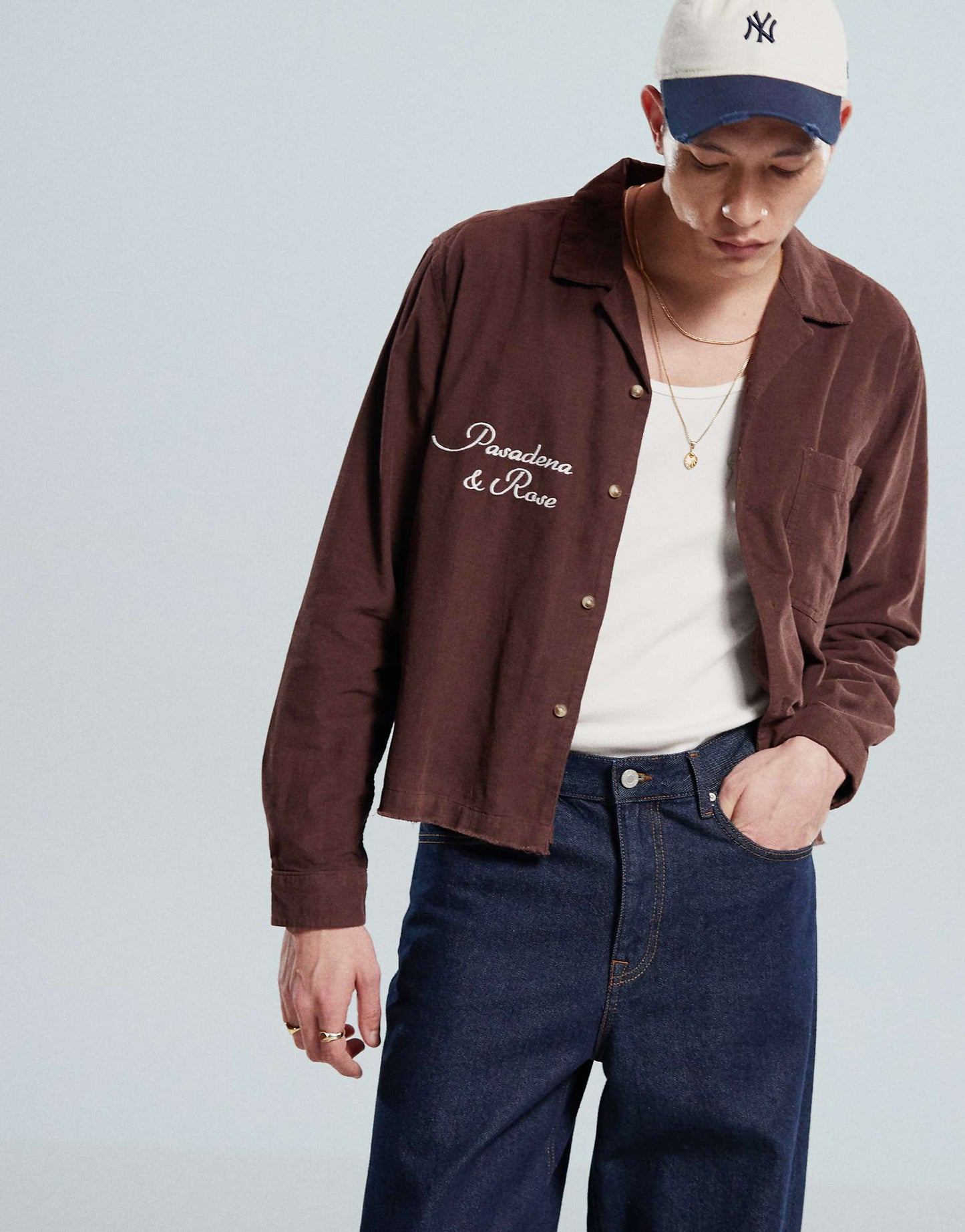 Crop Revere Cord Shirt With Chest Embroidery