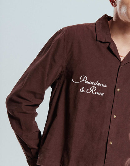 Crop Revere Cord Shirt With Chest Embroidery