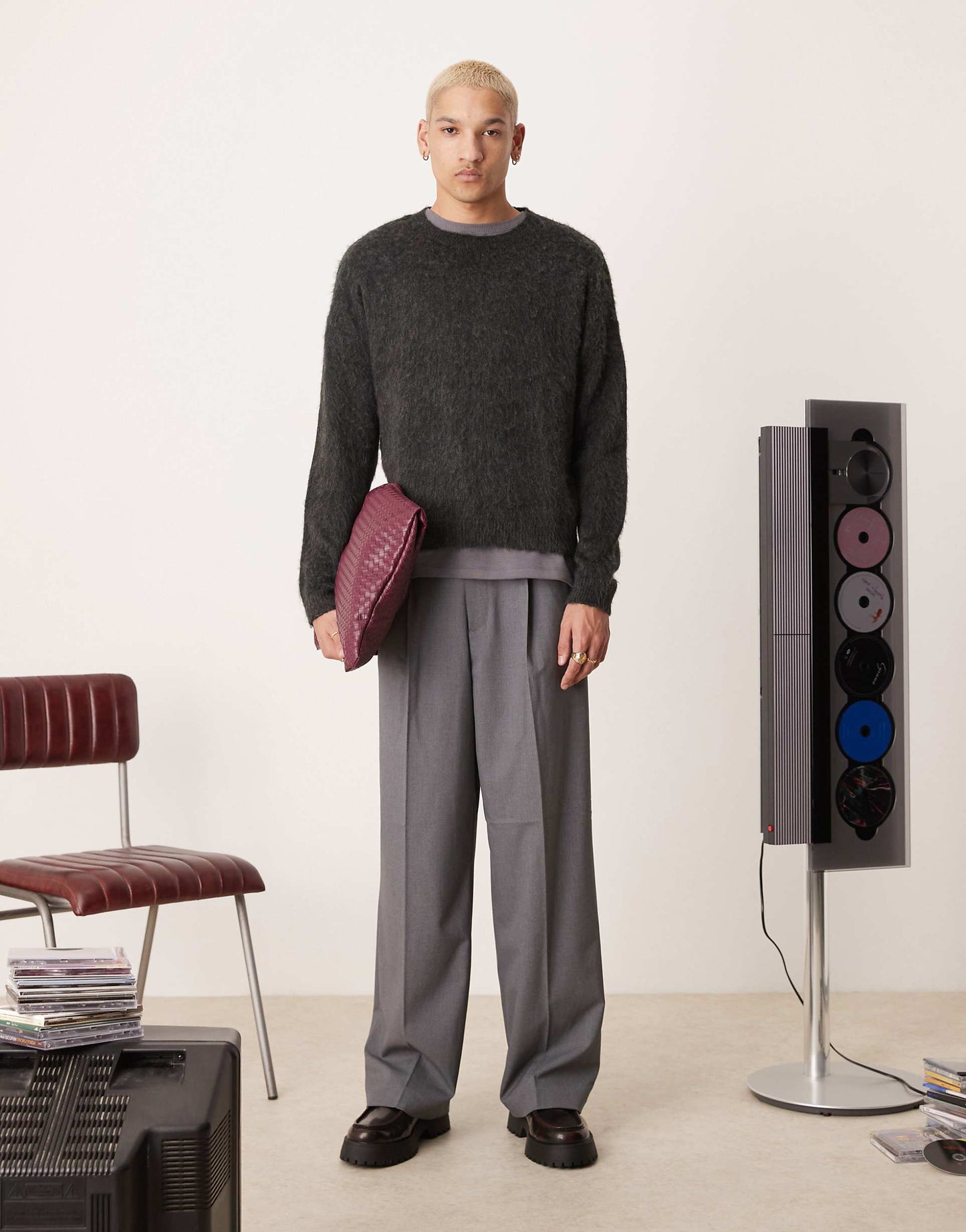 Relaxed Boxy Fluffy Knitted Crew Neck Jumper