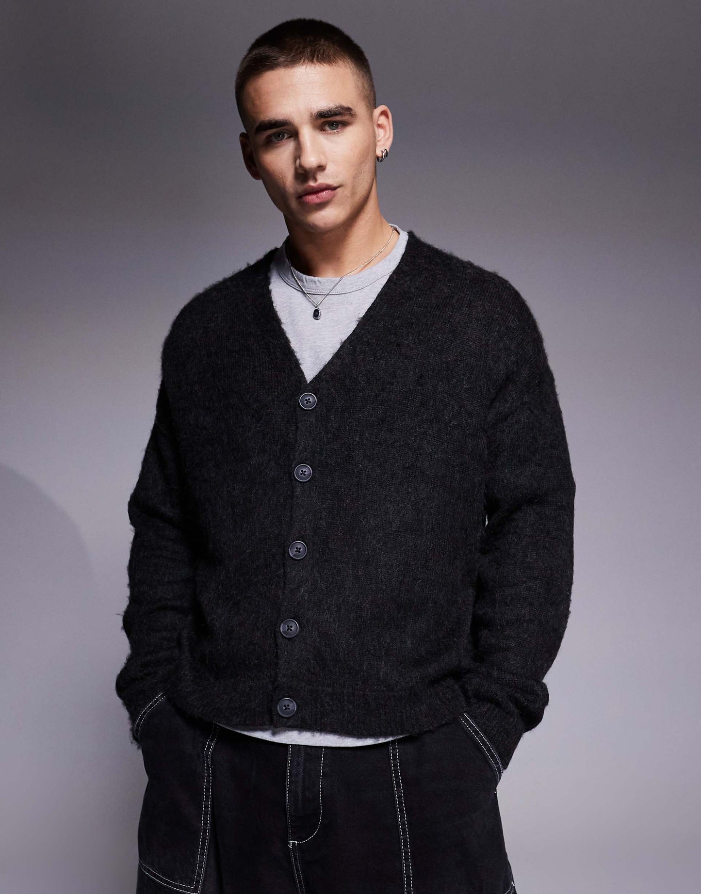 Relaxed Boxy Fluffy Knitted Cardigan