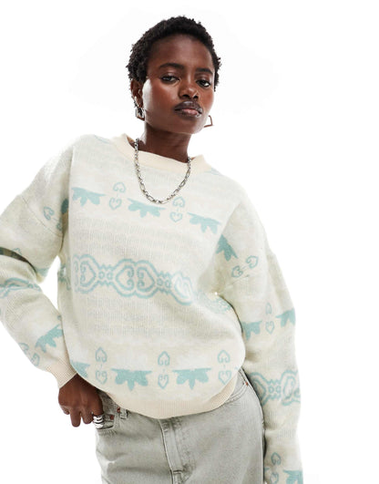 Intarsia Fairsile Knit Crew Neck Jumper