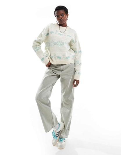 Intarsia Fairsile Knit Crew Neck Jumper