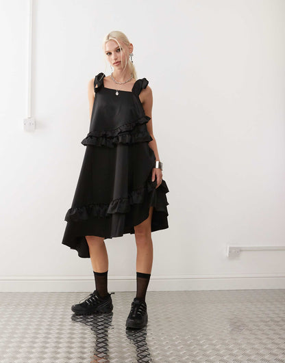 Satin Ruffle Smock Dress