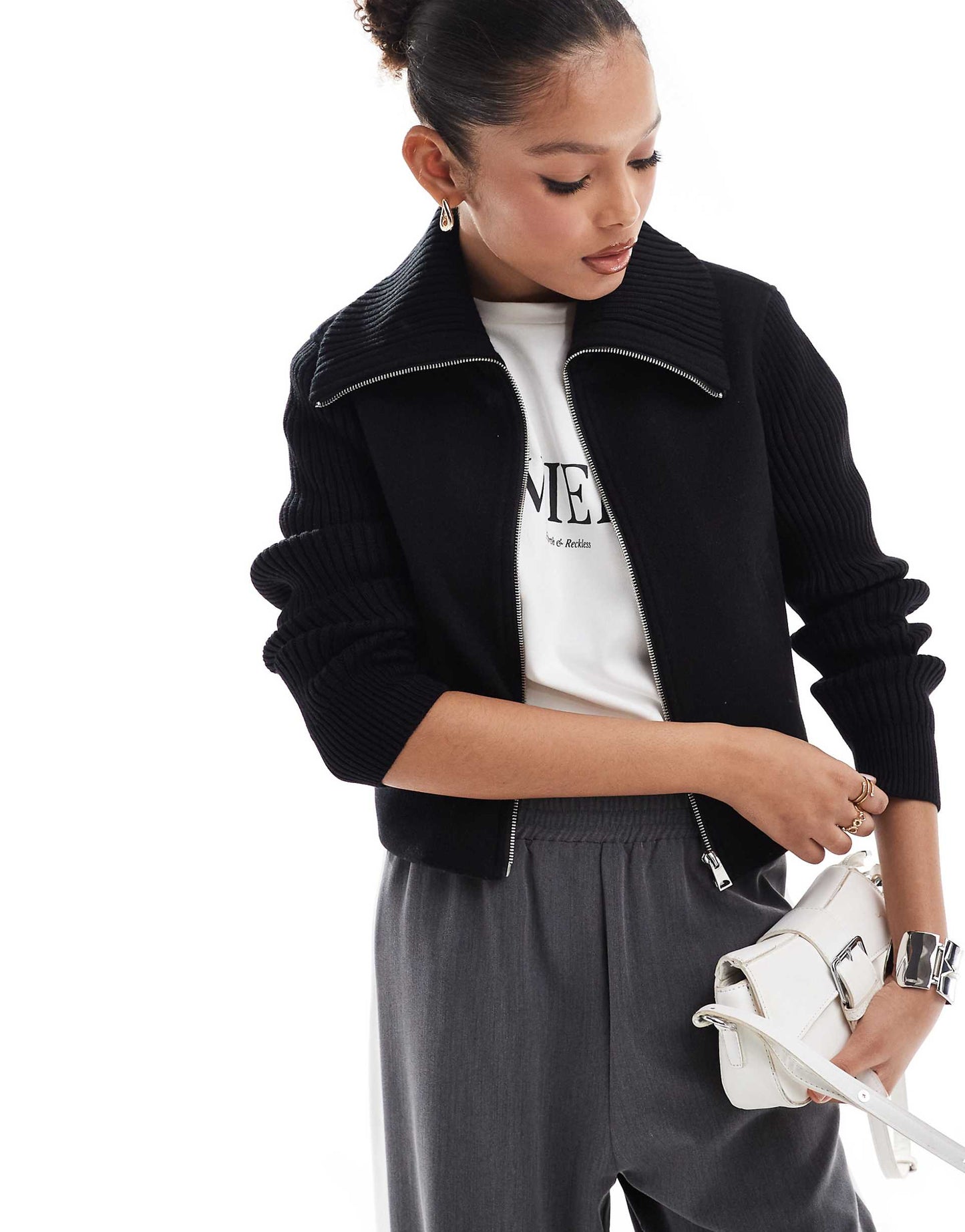 Collar Detail Wool Look Jacket