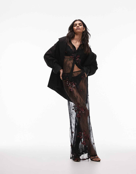 Co-Ord Embellished Lace Maxi Skirt