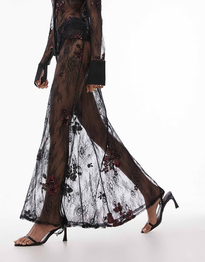 Co-Ord Embellished Lace Maxi Skirt