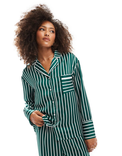 Satin Long Sleeve Stripe Pyjama Shirt Co-Ord