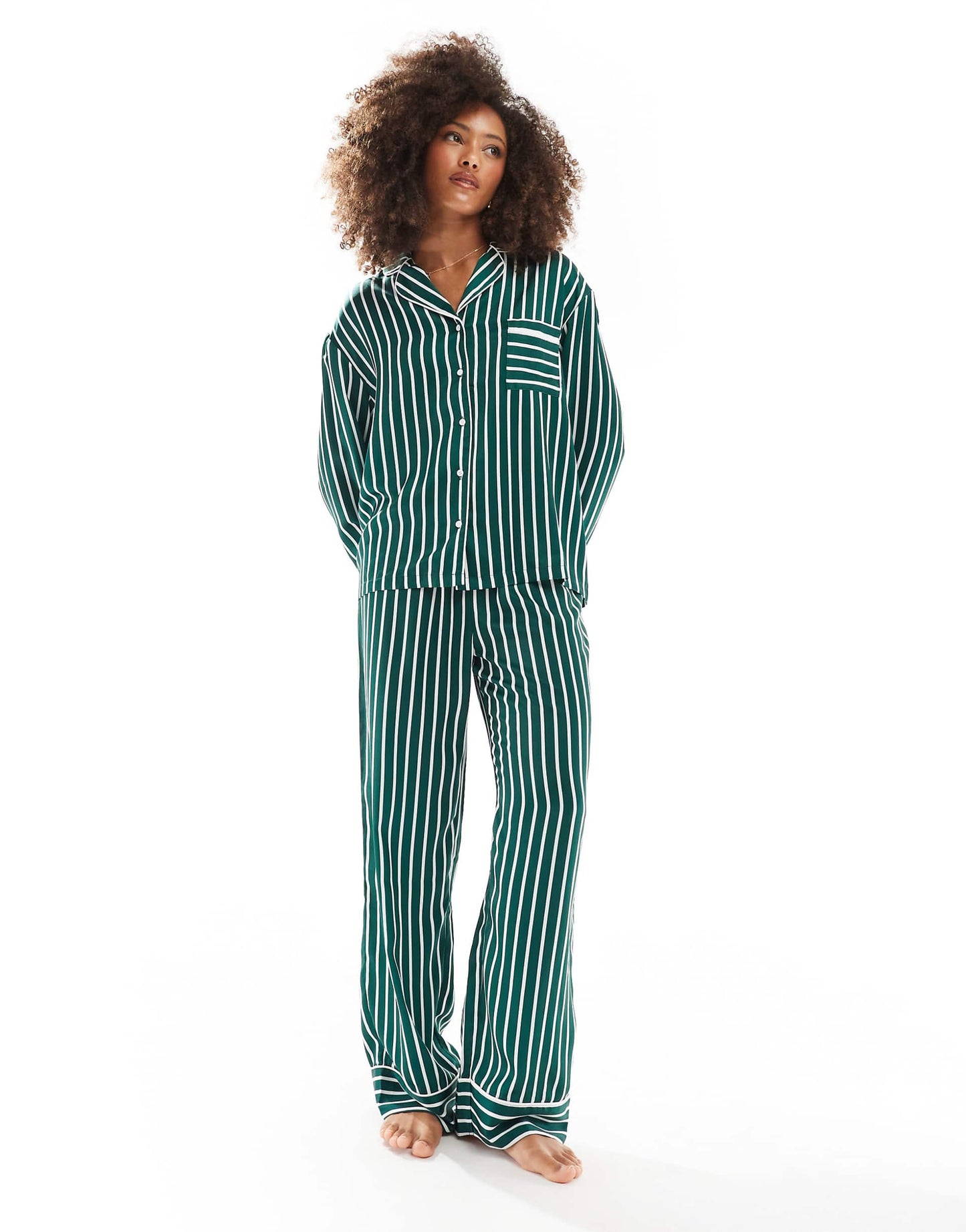 Satin Long Sleeve Stripe Pyjama Shirt Co-Ord