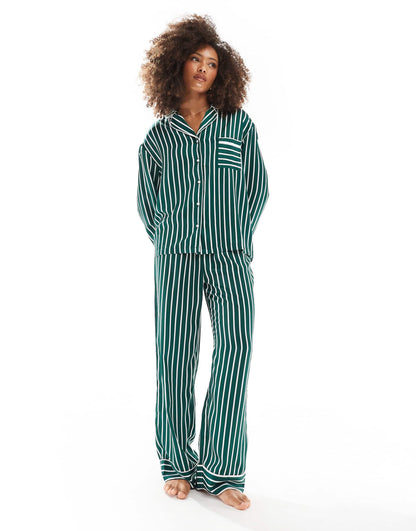 Satin Long Sleeve Stripe Pyjama Shirt Co-Ord