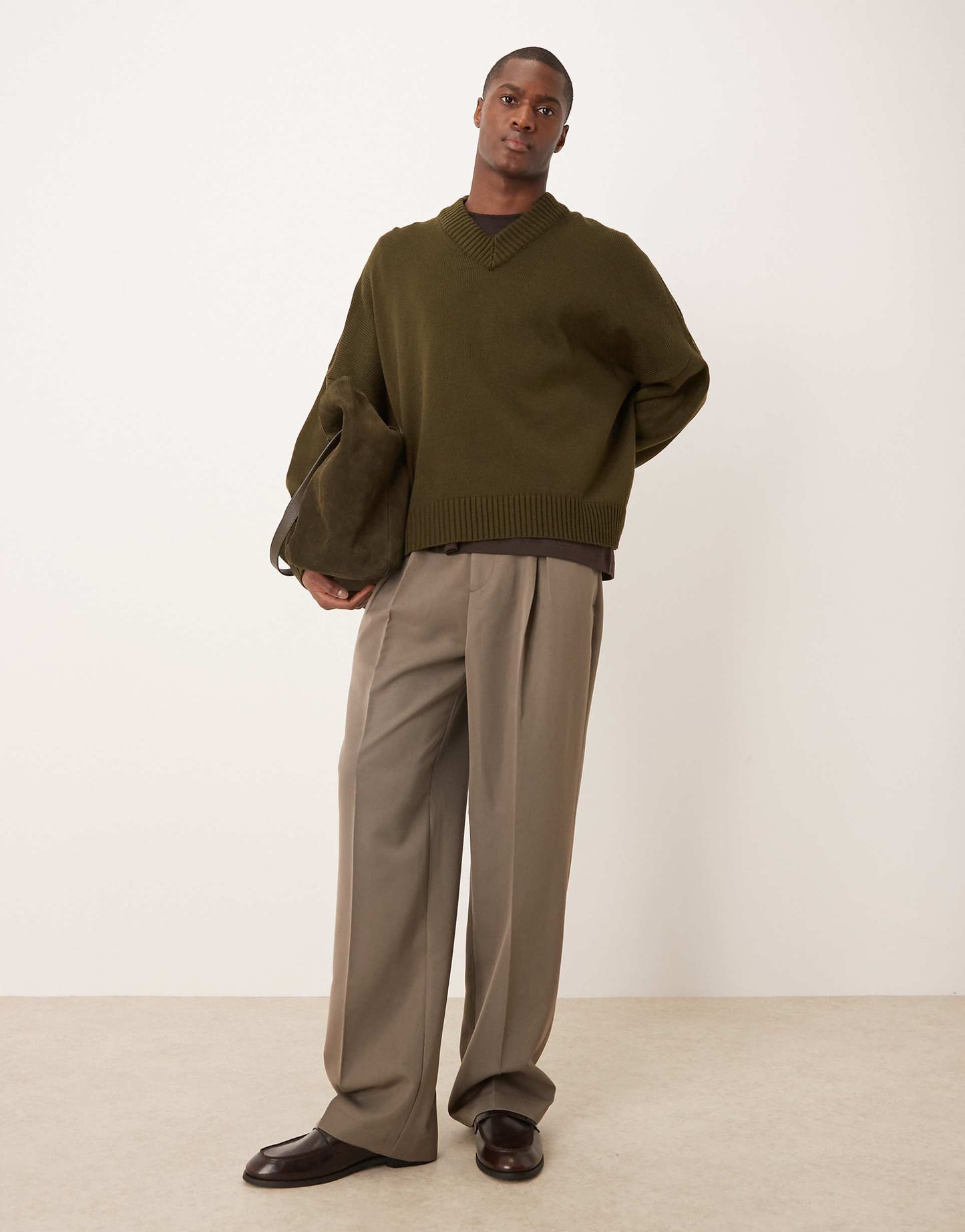 Smart Wide Leg Trousers With Front Inverted Pleats And Elasticated Waistband