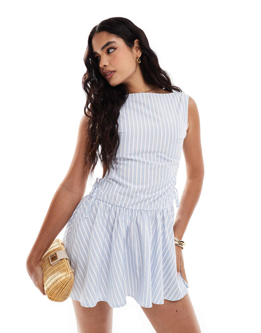 Poplin Slash Neck Mini Dress