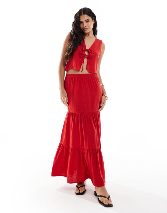 Linen Tiered Maxi Skirt