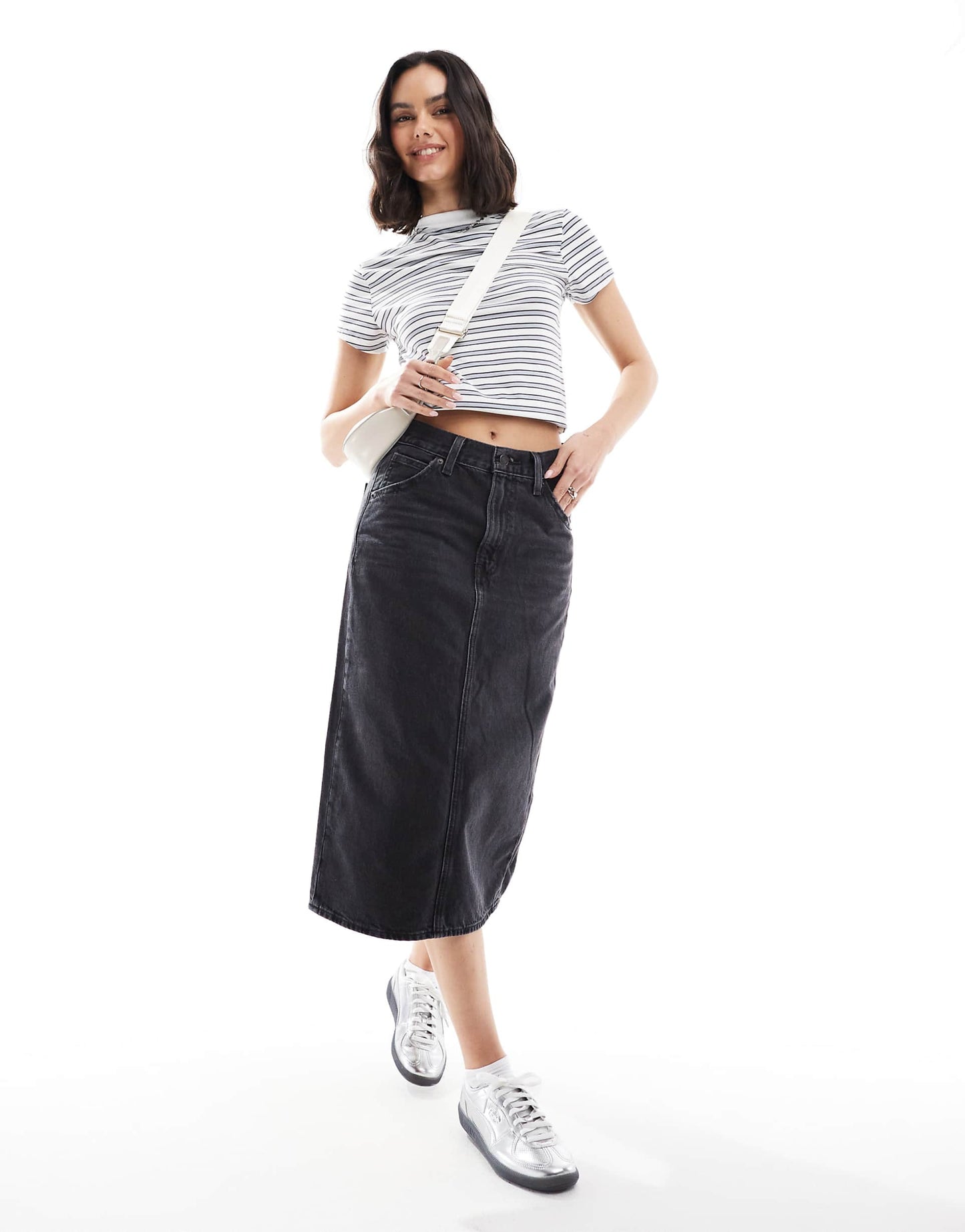 High Rise Midi Skirt With Back Slit