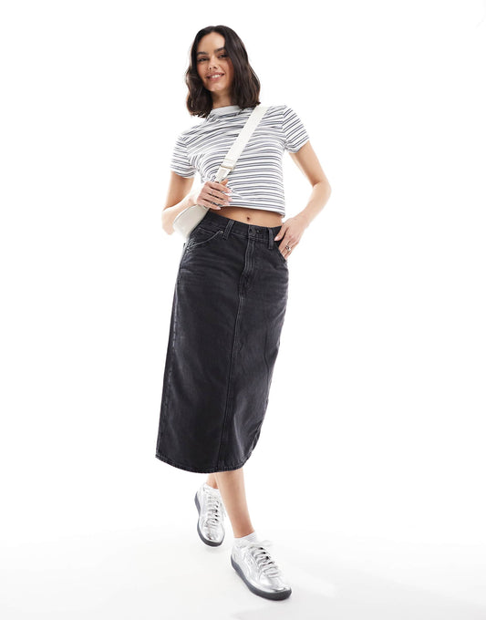 High Rise Midi Skirt With Back Slit
