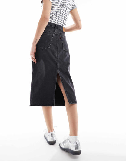 High Rise Midi Skirt With Back Slit