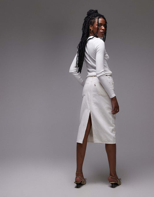 High Rise Midi Skirt With Back Slit