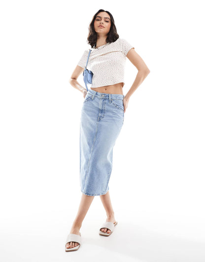 High Rise Midi Skirt With Back Slit