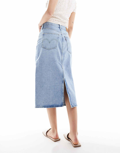 High Rise Midi Skirt With Back Slit