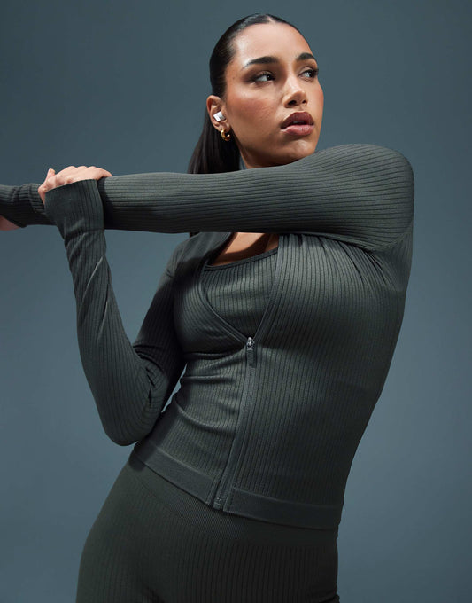 Icon Seamless Rib Zip Up Long Sleeve Top
