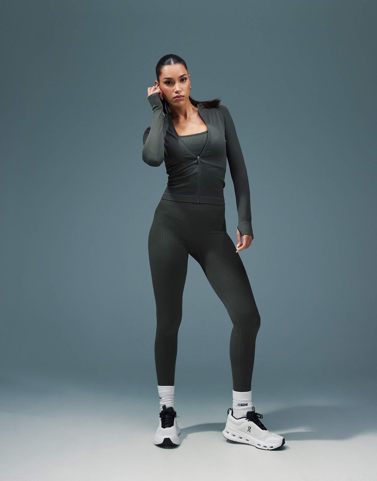 Icon Seamless Rib Zip Up Long Sleeve Top