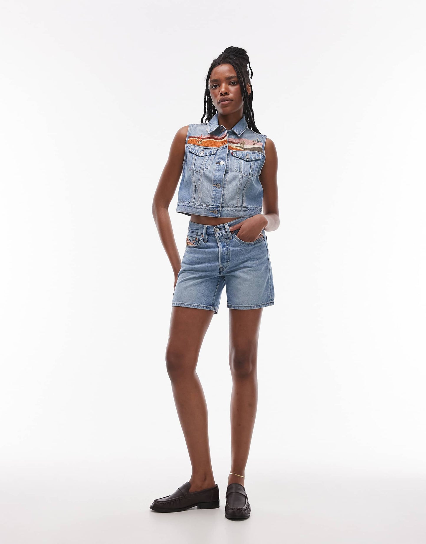 501 Western Desert Embroided Mid Thigh Denim Shorts Co-Ord