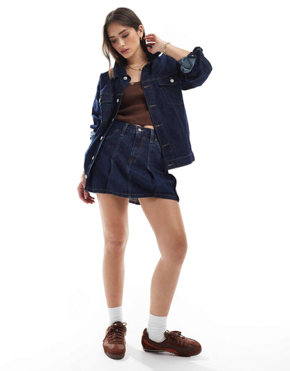 Pleated Denim Mini Skirt