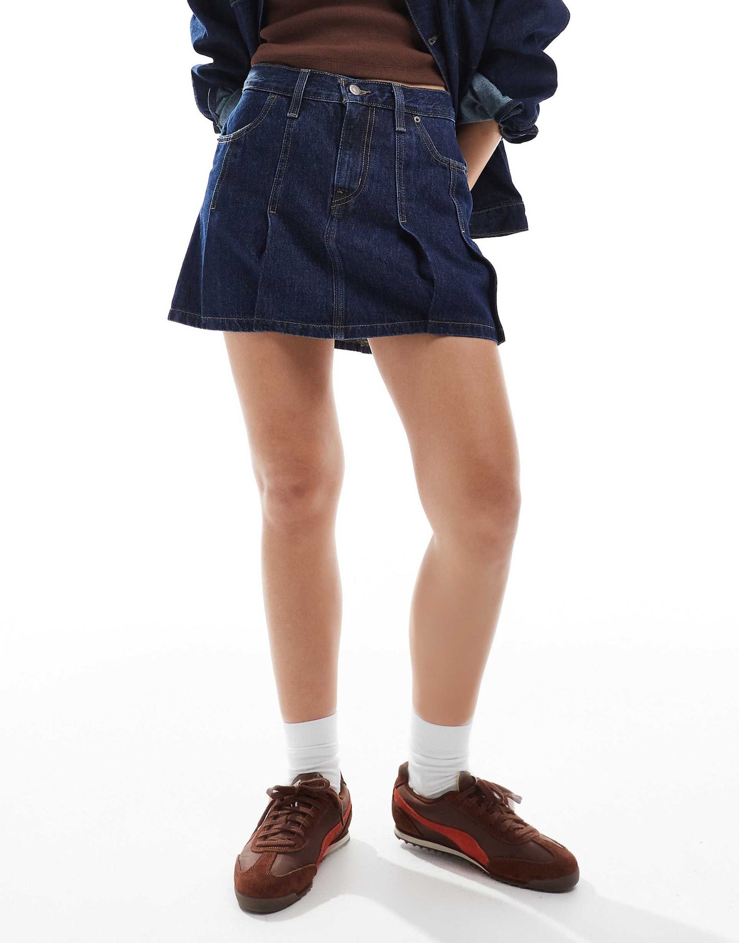 Pleated Denim Mini Skirt