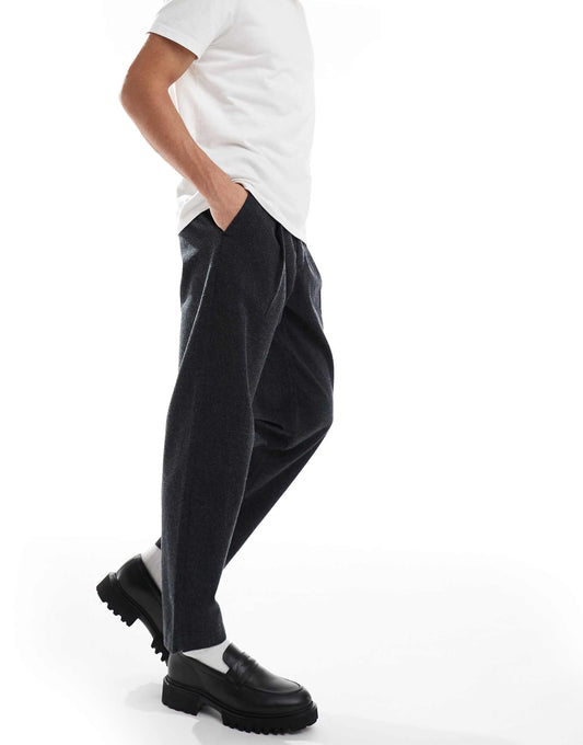 Wide Tapered Fit Cotton Twill Smart Trouser
