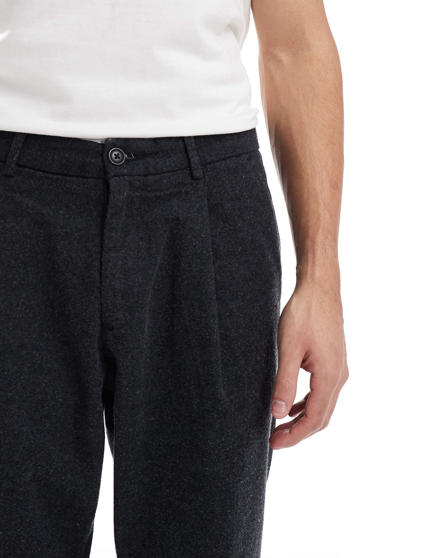 Wide Tapered Fit Cotton Twill Smart Trouser