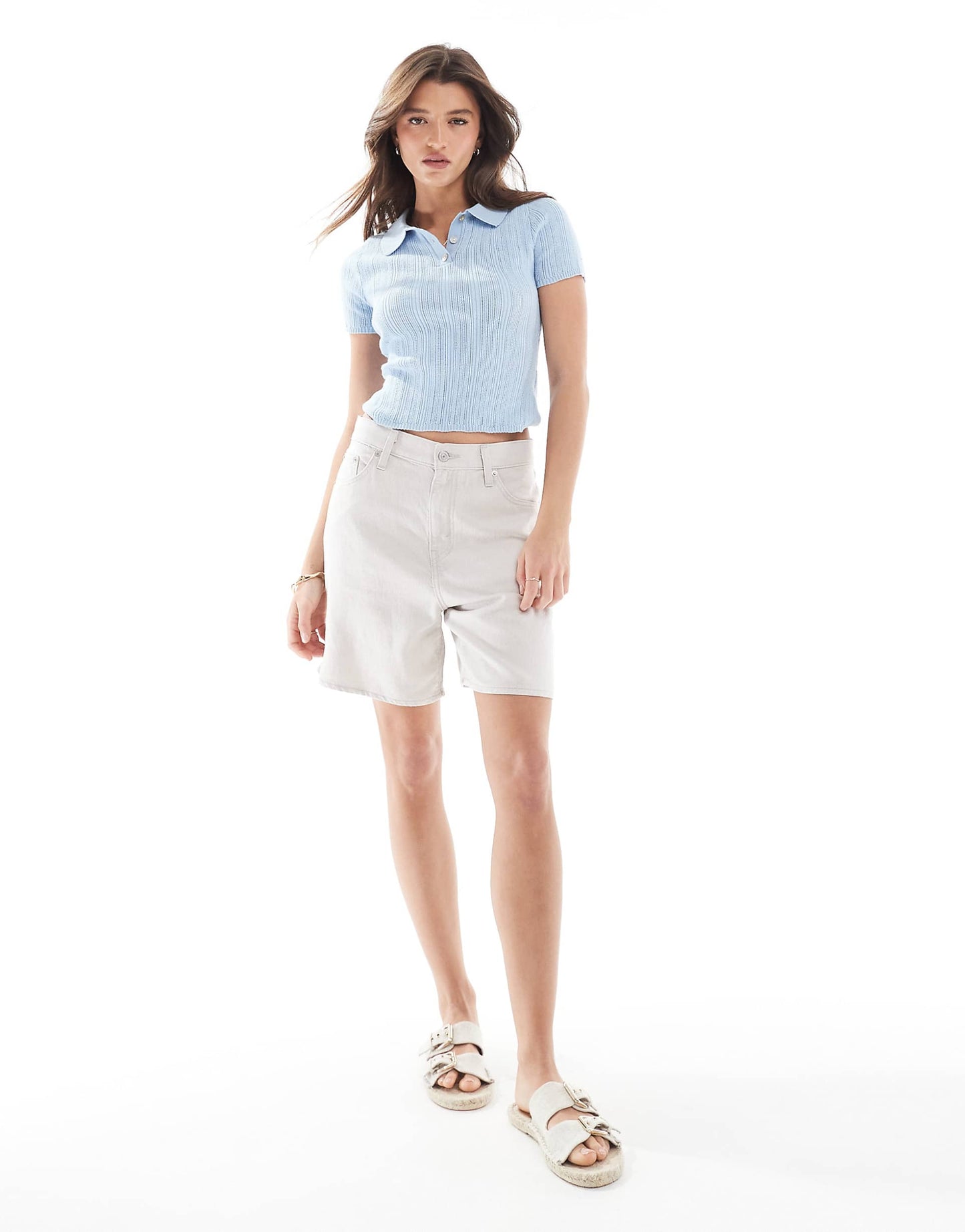 High Waisted Linen Blend Baggy Denim Shorts