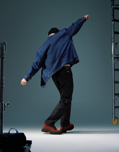 Boxy Oversized Denim Shirt With Cord Collar