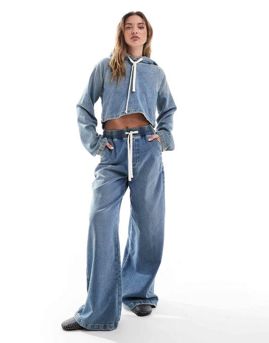 Denim Jersey Wide Leg Trouser