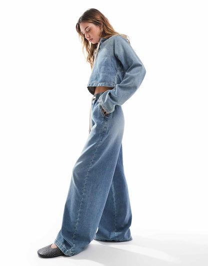 Denim Jersey Wide Leg Trouser