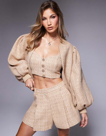 Embellished Boucle Bomber Jacket Co-Ord