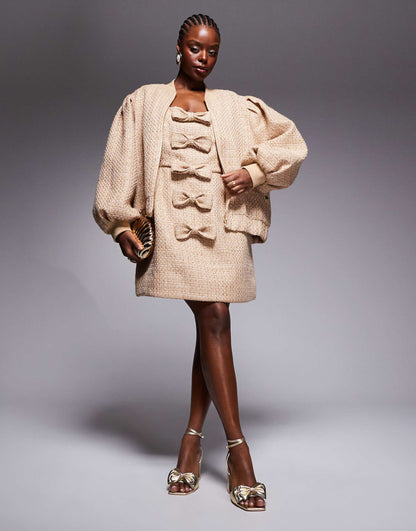 Curve Embellished Boucle Bomber Jacket