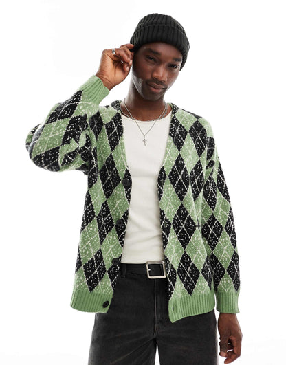 Argyle Jacquard Knit Cardigan