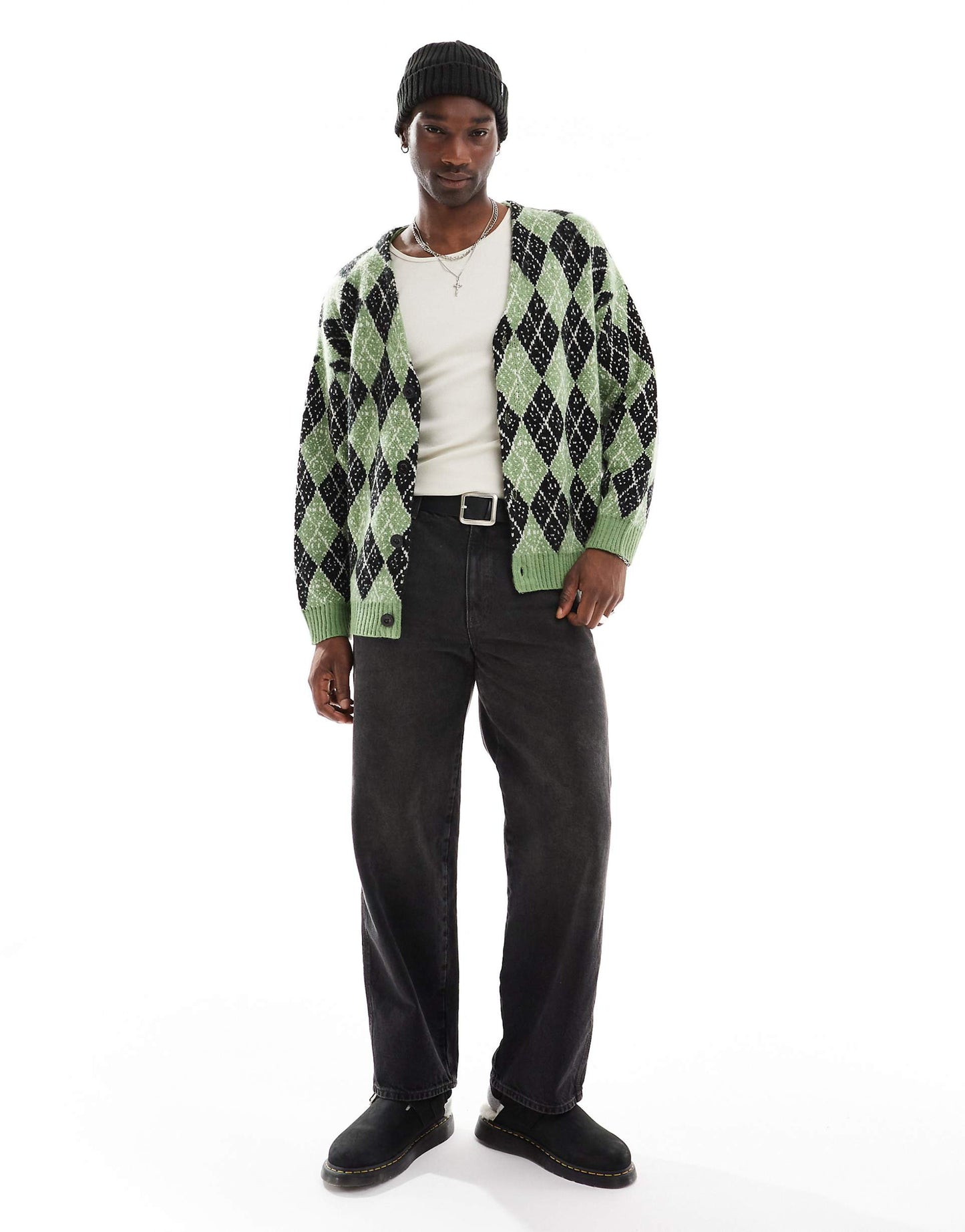Argyle Jacquard Knit Cardigan